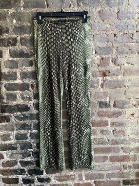 Express Olive and Dark Brown Snake-Print Wide Leg Pants